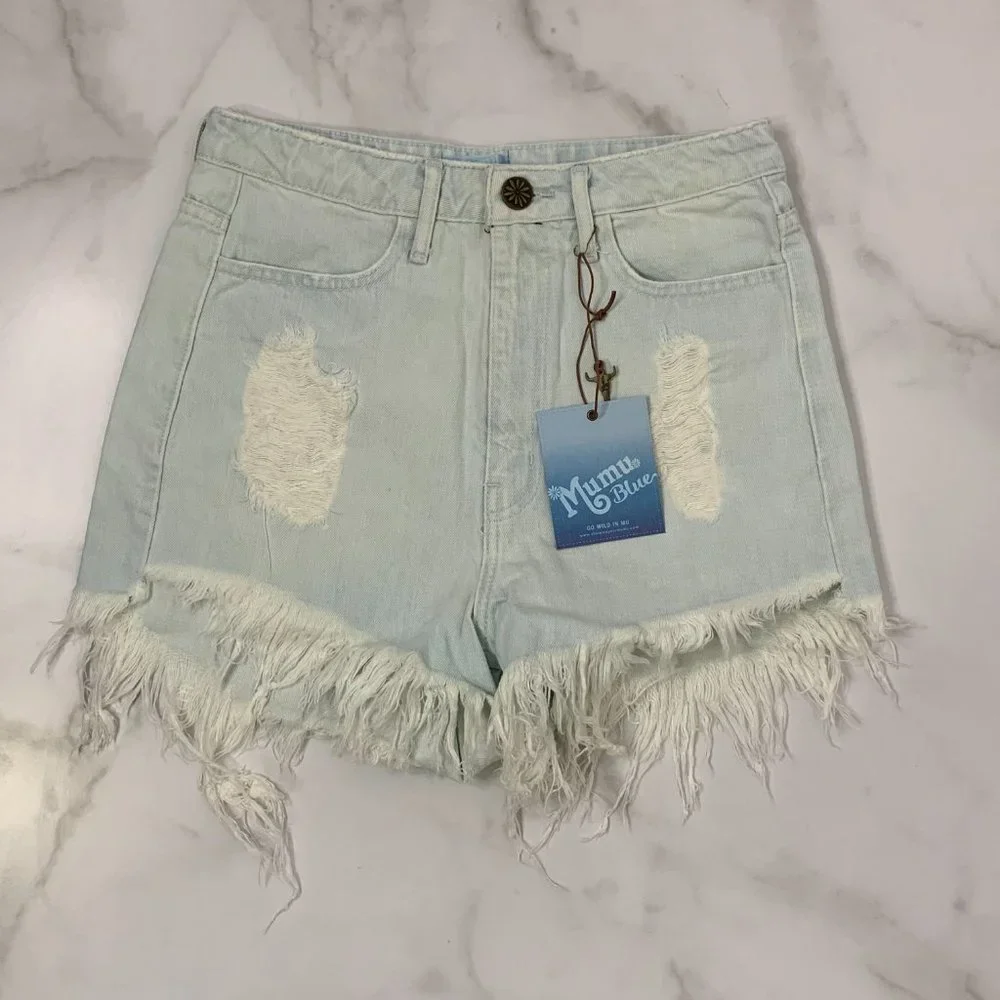 NEW Show me your Mumu Wyoming embroidered denim cut off jean shorts - Picture 3 of 8